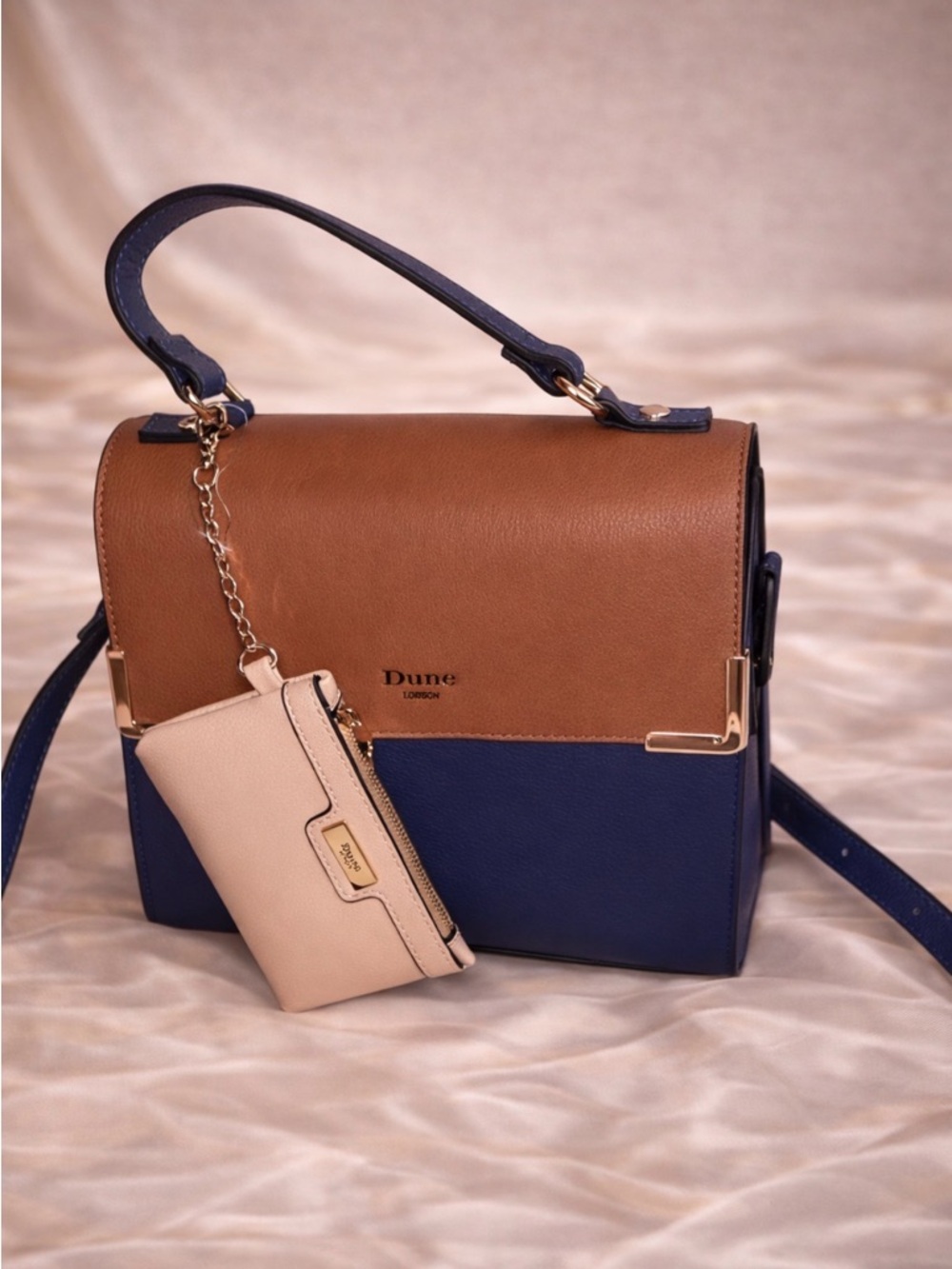 NWT - Dune London Two-Tone Brown, Blue & Cream Crossbody Bag with Card Pouch